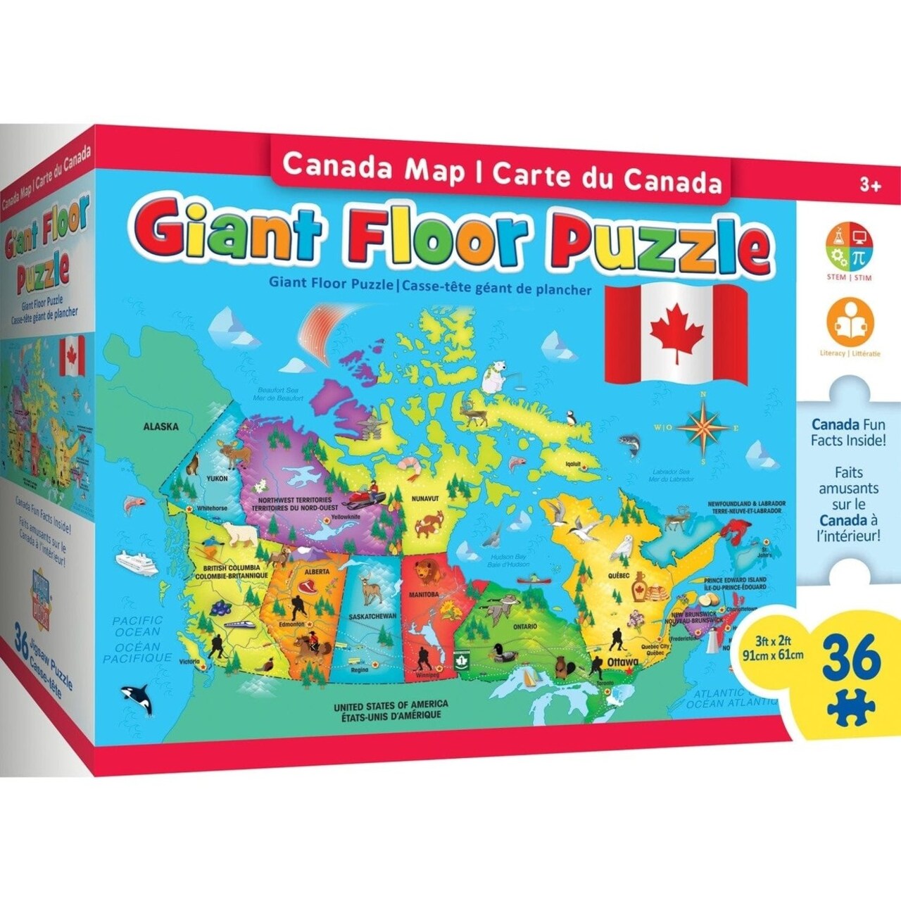Masterpieces Canada Map 36 Piece Floor Puzzle Educational Geography Kids 24X36